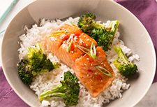 Sheet-Pan Ginger Wild Salmon and Broccoli over Jasmine Rice